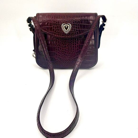 Brighton VTG Y2K Purple Cognac Crocodile Embossed Crossbody Bag Genuine Leather - Picture 2 of 15